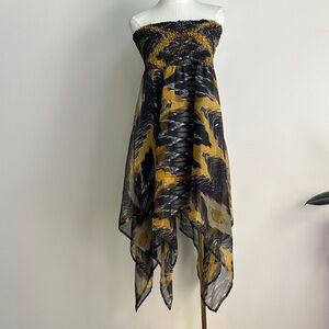 Y2K‎ Womens Strapless Smocked Asymmetrical Sheer Overlay Mini Dress Sz M Fairy